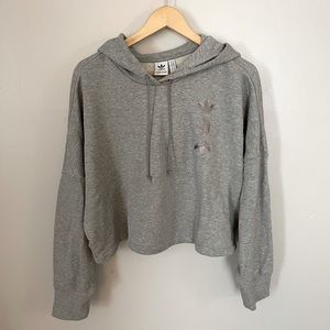 Adidas Grey and Silver Trefoil Cropped Hoodie